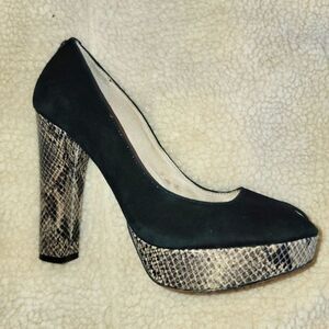 Michael Kors black suede peep-toe platform snakeskin heels (7.5M)